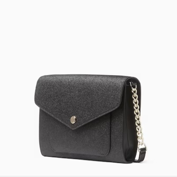 NWT Kate Spade Tinsel Flap Glitter Black Crossbody Purse - Picture 3 of 3